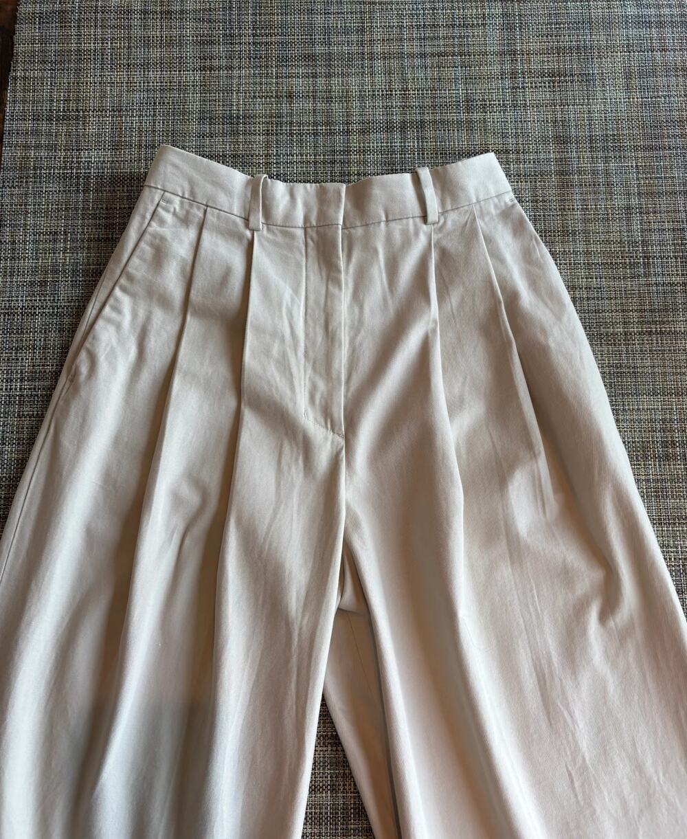 COS Beige Pleated High Waist Wide Leg Trousers Size 6